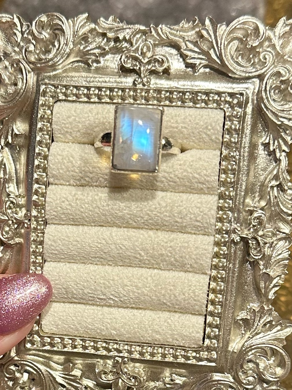 Rainbow Moonstone Ring Sterling Silver S925 Size 8.5 - Picture 3 of 8